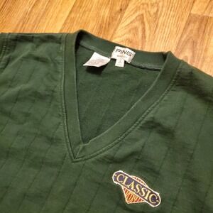 Vintage 90s Ping Golf Sweater Vest Men Large Green Classic V-Neck Ribbed Organik